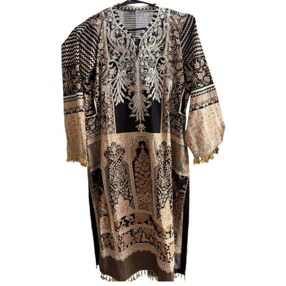 Sana Safinaz Black & Gold Embroidered Tunic – Designer Top - Picture 6 of 11